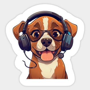 Dog Wearing Headphones and Sunglasses Sticker
